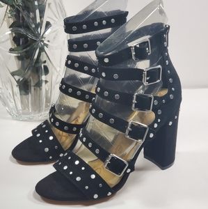Sam Edelman Black Suede Chunky Studded Heel 8.5